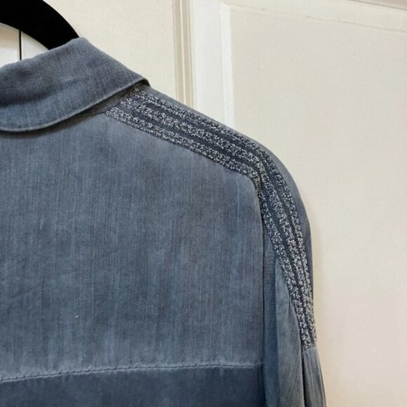 Elissia Fairyland Cotton Blend Washed Denim Look Oversize Popover Shirt - Picture 4 of 6